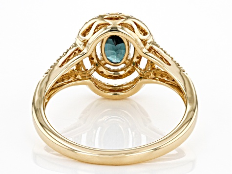Pre-Owned Indicolite Blue Tourmaline And White Diamond 14K Yellow Gold Halo Ring 0.85ctw