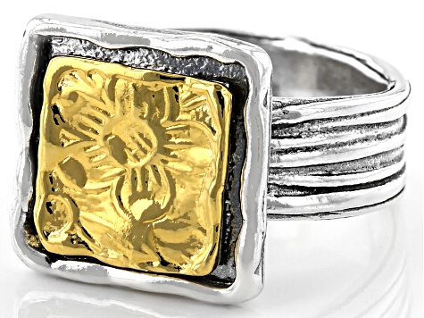 Pre-Owned Sterling Silver With 14k Yellow Gold Over Accent Ring