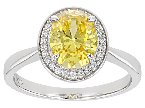 Pre-Owned Yellow And White Diamond Simulants Rhodium Over Sterling Silver Ring 3.27ctw