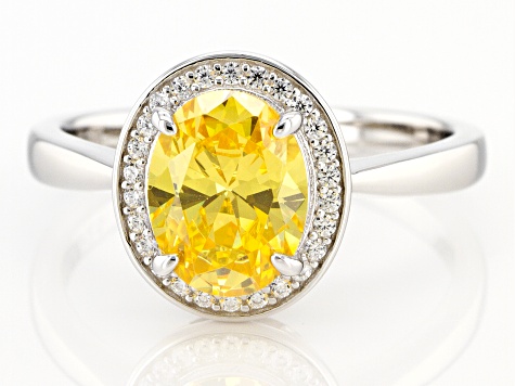 Pre-Owned Yellow And White Diamond Simulants Rhodium Over Sterling Silver Ring 3.27ctw