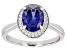 Pre-Owned Blue And White Diamond Simulants Rhodium Over Sterling Silver Ring 3.22ctw