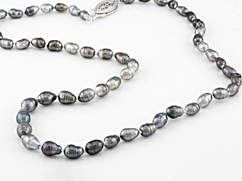 Pre-Owned 4-5mm Cultured Keshi Tahitian Pearl Rhodium Over Sterling Silver 18 Inch Strand Necklace