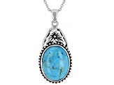 Pre-Owned Blue Turquoise Rhodium Over Silver Pendant with Chain