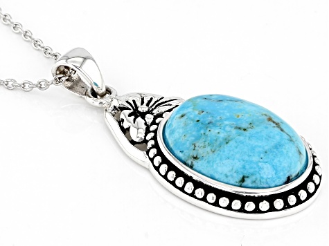 Pre-Owned Blue Turquoise Rhodium Over Silver Pendant with Chain
