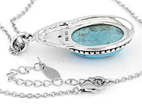 Pre-Owned Blue Turquoise Rhodium Over Silver Pendant with Chain