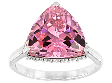 Pre-Owned Pink and White Cubic Zirconia Rhodium Over Sterling Silver Ring 11.52ctw