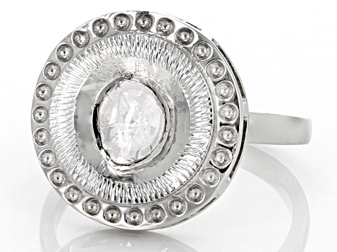 Pre-Owned Foiled-Back Polki Diamond Sterling Silver Ring
