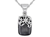 Pre-Owned Charcoal Jadeite Sterling Silver Floral Overlay Pendant With 18" Chain