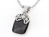 Pre-Owned Charcoal Jadeite Sterling Silver Floral Overlay Pendant With 18" Chain