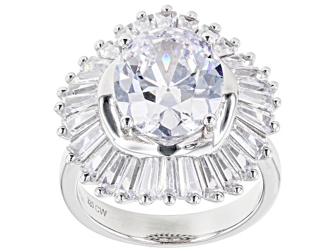 Pre-Owned White Cubic Zirconia Rhodium Over Sterling Silver Ring 10.55ctw