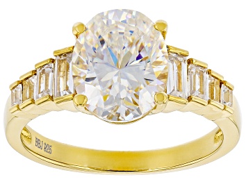 Picture of Pre-Owned Strontium Titanate And White Zircon 18k Yellow Gold Over Silver ring 3.92ctw