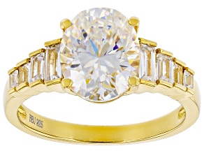 Pre-Owned Strontium Titanate And White Zircon 18k Yellow Gold Over Silver ring 3.92ctw