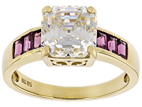 Pre-Owned Fabulite Strontium Titanate And Rhodolite 18k Yellow Gold Over Silver ring 3.90ctw