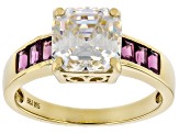 Pre-Owned Strontium Titanate And Rhodolite 18k Yellow Gold Over Silver ring 3.90ctw