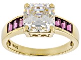 Pre-Owned Fabulite Strontium Titanate And Rhodolite 18k Yellow Gold Over Silver ring 3.90ctw