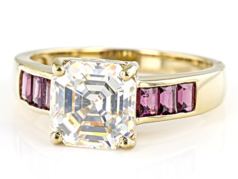 Pre-Owned Fabulite Strontium Titanate And Rhodolite 18k Yellow Gold Over Silver ring 3.90ctw