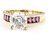Pre-Owned Fabulite Strontium Titanate And Rhodolite 18k Yellow Gold Over Silver ring 3.90ctw