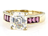 Pre-Owned Strontium Titanate And Rhodolite 18k Yellow Gold Over Silver ring 3.90ctw