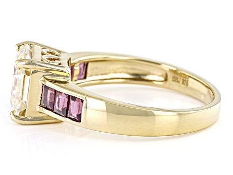 Pre-Owned Strontium Titanate And Rhodolite 18k Yellow Gold Over Silver ring 3.90ctw