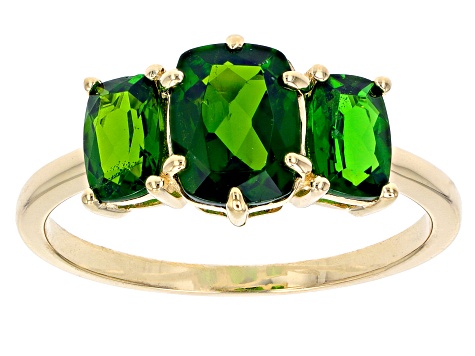 Pre-Owned Green Chrome Diopside 10k Yellow Gold 3-Stone Ring 2.22ctw