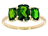 Pre-Owned Green Chrome Diopside 10k Yellow Gold 3-Stone Ring 2.22ctw