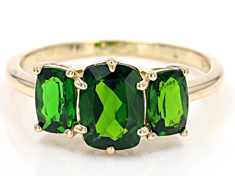 Pre-Owned Green Chrome Diopside 10k Yellow Gold 3-Stone Ring 2.22ctw