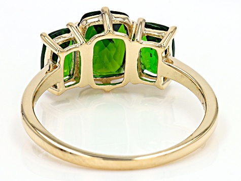 Pre-Owned Green Chrome Diopside 10k Yellow Gold 3-Stone Ring 2.22ctw