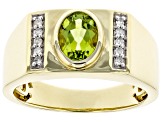 Pre-Owned Green Peridot 10k Yellow Gold Men's Ring 1.24ctw