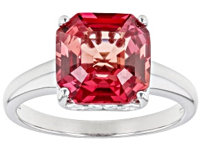Pre-Owned Orange Lab Created Padparadscha Rhodium Over Sterling Silver Solitaire Ring 4.93ct