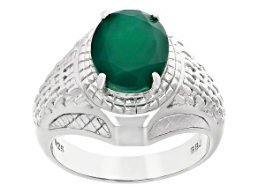 Pre-Owned Green Onyx Rhodium Over Sterling Silver Men's Ring 3.61ct
