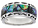 Pre-Owned Multi Color Abalone Shell Rhodium Over Sterling Silver Band Ring