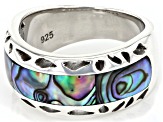 Pre-Owned Multi Color Abalone Shell Rhodium Over Sterling Silver Band Ring