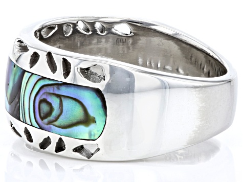 Pre-Owned Multi Color Abalone Shell Rhodium Over Sterling Silver Band Ring