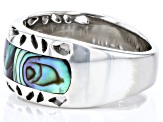 Pre-Owned Multi Color Abalone Shell Rhodium Over Sterling Silver Band Ring