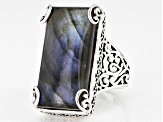 Pre-Owned Gray Labradorite Sterling Silver Solitaire Ring