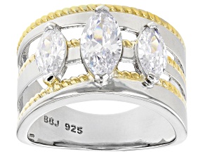 Pre-Owned White Cubic Zirconia Platinum And 18k Yellow Gold Over Sterling Silver Ring 2.95ctw