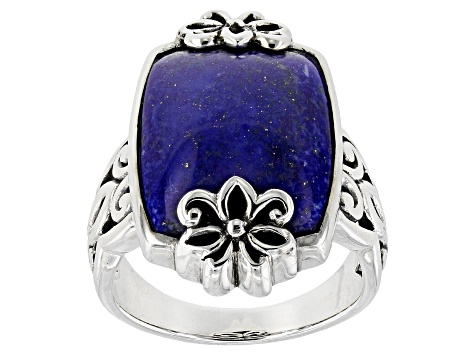 Pre-Owned Blue Lapis Lazuli Oxidized Sterling Silver Ring 18x13mm