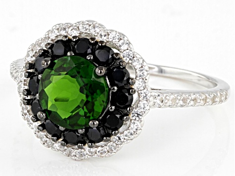 Pre-Owned Green Chrome Diopside Rhodium Over Sterling Silver Ring 1.92ctw