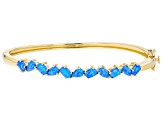 Pre-Owned Blue Lab Created Opal 18K Yellow Gold Over Silver Bangle