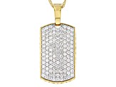 Pre-Owned White Cubic Zirconia 18k Yellow Gold Over Sterling Silver Dog Tag Pendant With Chain 7.11c