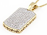 Pre-Owned White Cubic Zirconia 18k Yellow Gold Over Sterling Silver Dog Tag Pendant With Chain 7.11c