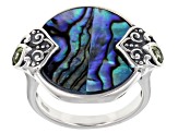 Pre-Owned Multi Color Abalone Shell Sterling Silver Oxidized Ring 0.27ctw