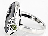 Pre-Owned Multi Color Abalone Shell Sterling Silver Oxidized Ring 0.27ctw