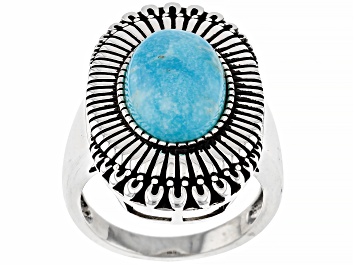 Picture of Pre-Owned Oval Kingman Turquoise Rhodium Over Sterling Silver Ring