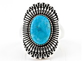 Pre-Owned Oval Kingman Turquoise Rhodium Over Sterling Silver Ring