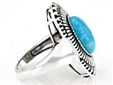Pre-Owned Oval Kingman Turquoise Rhodium Over Sterling Silver Ring
