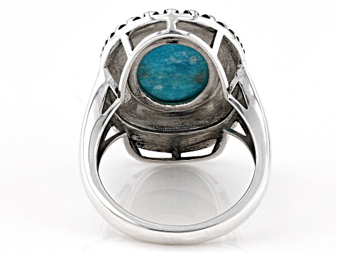 Pre-Owned Oval Kingman Turquoise Rhodium Over Sterling Silver Ring