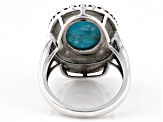 Pre-Owned Oval Kingman Turquoise Rhodium Over Sterling Silver Ring