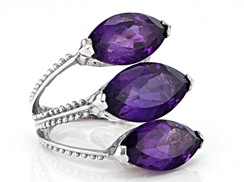 Pre-Owned Purple African Amethyst Rhodium Over Sterling Silver 3-Stone Ring 11.40ctw