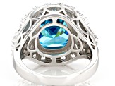 Pre-Owned Blue And White Cubic Zirconia Rhodium Over Sterling Silver Ring 13.70ctw